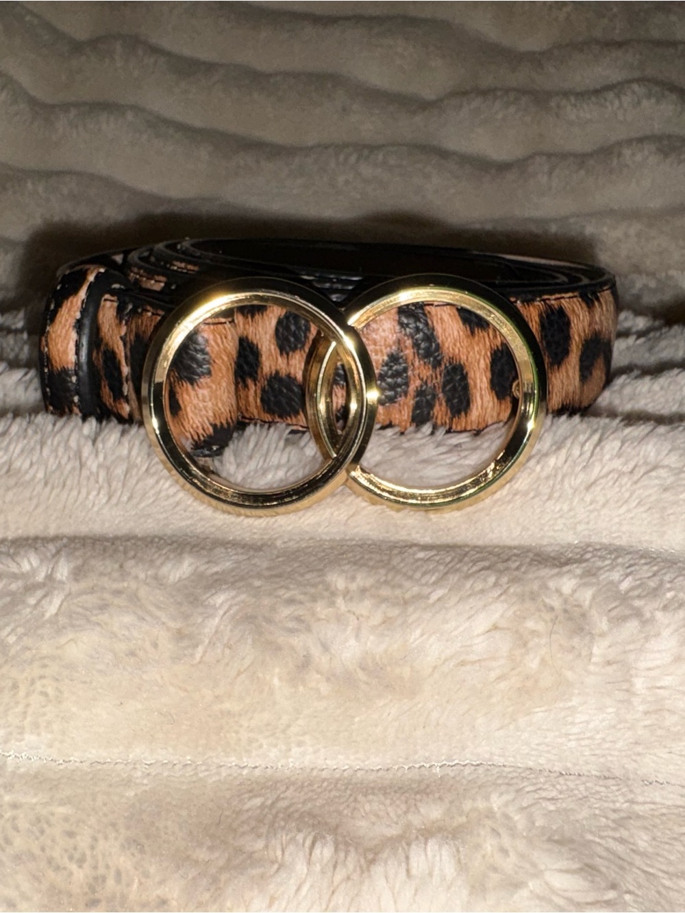 New York & Company Leopard Print Double-Ring Belt - Gold Hardware